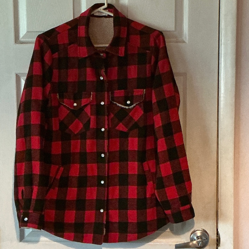 Bluivy Red & Black Plaid Sherpa-Lined Jacket/Shacket Sz S/M